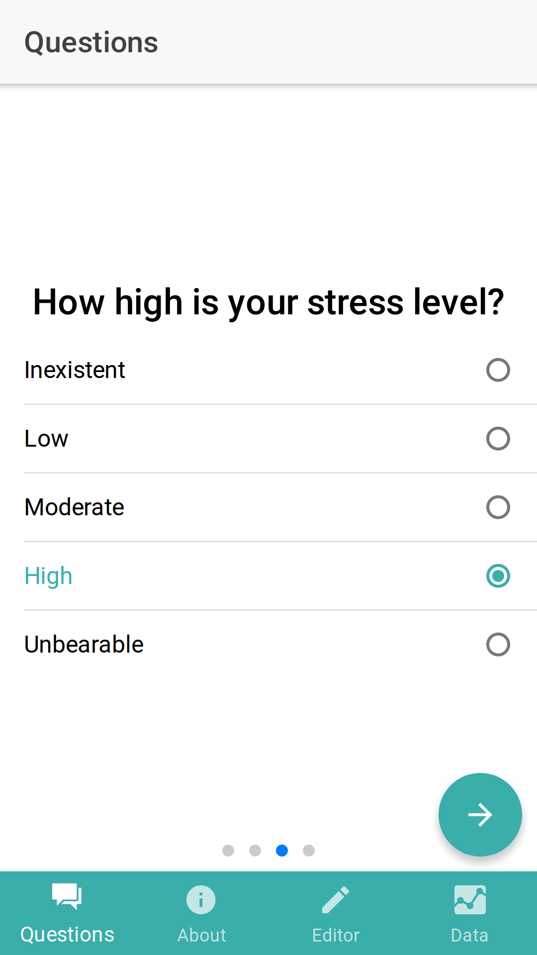 screenshot of app during multi-choice-type question prompt